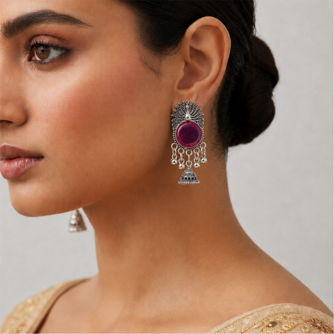 Peacock Halo Oxidised Earrings