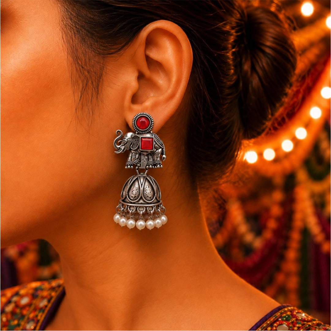 Aira Pearl Oxidised Jhumkas