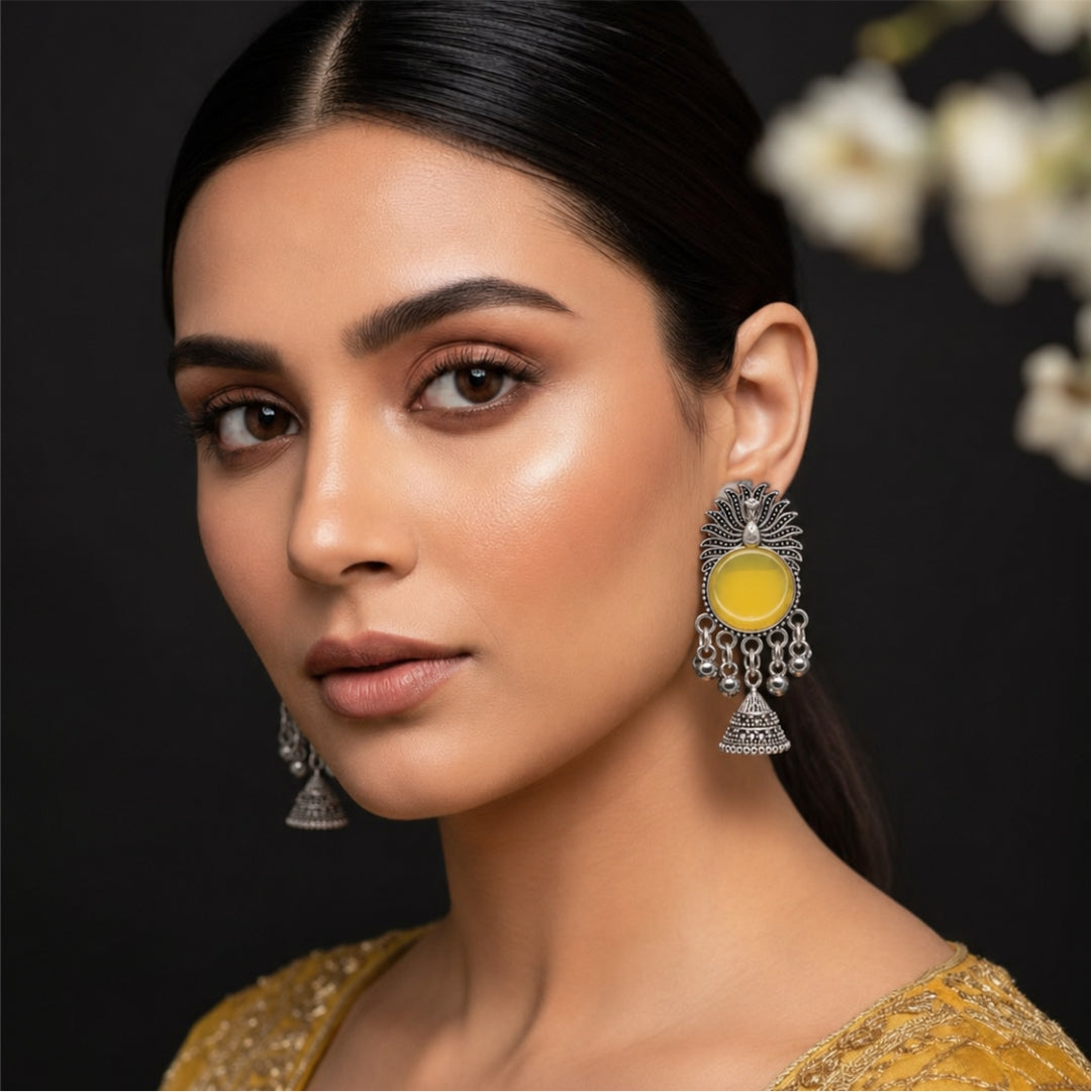 Peacock Halo Oxidised Earrings