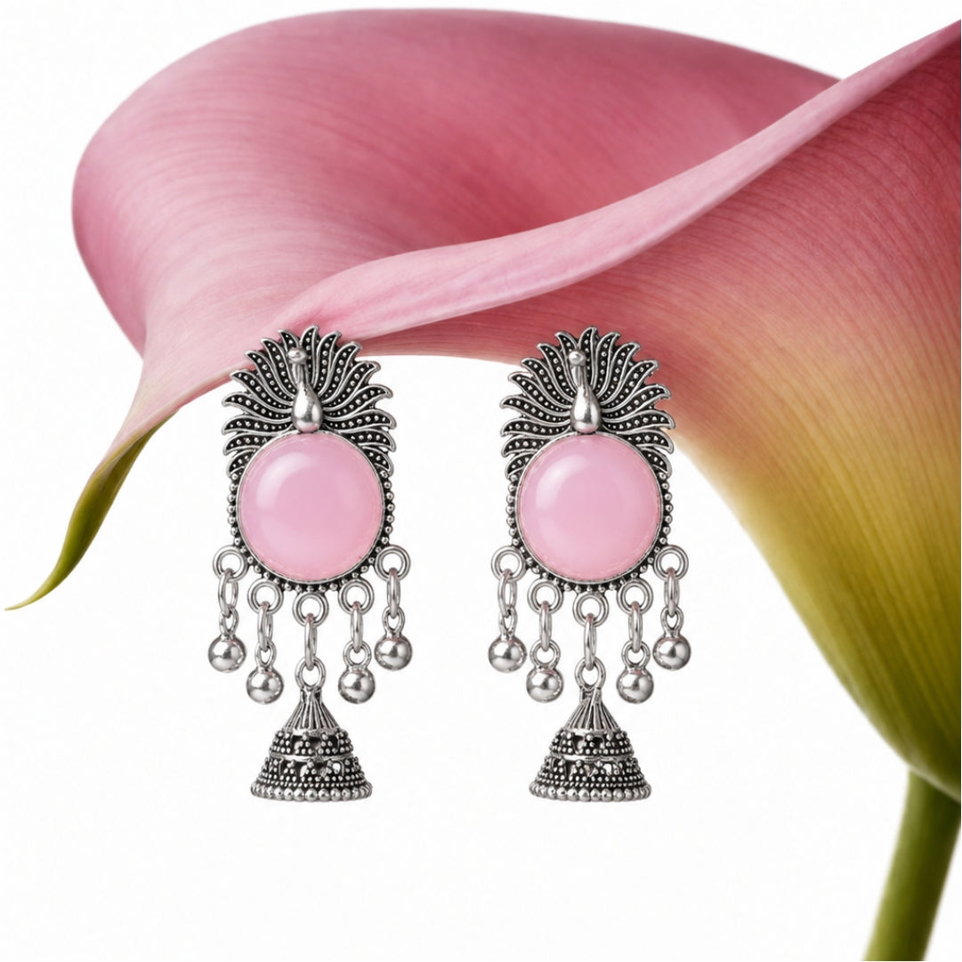 Peacock Halo Oxidised Earrings
