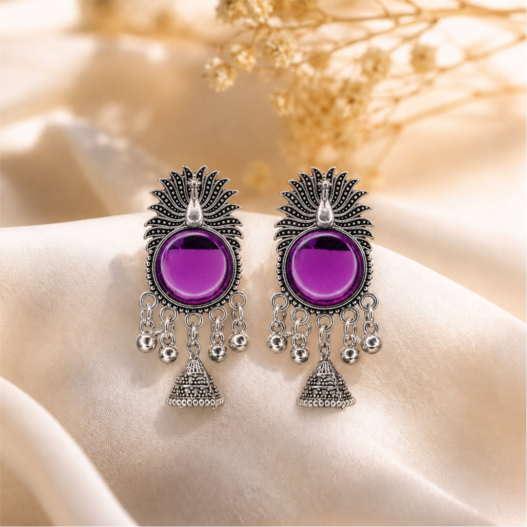 Peacock Halo Oxidised Earrings