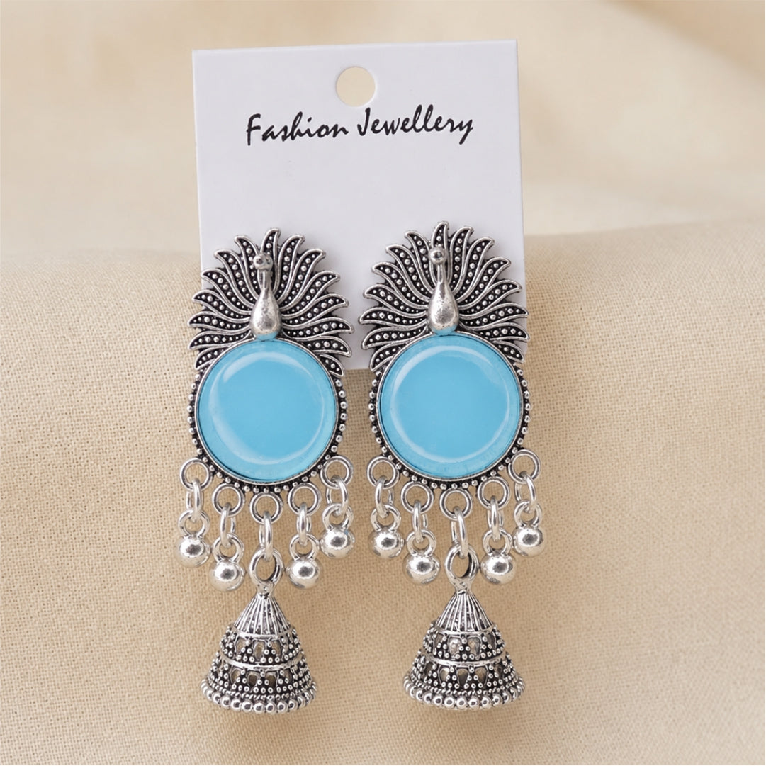 Peacock Halo Oxidised Earrings