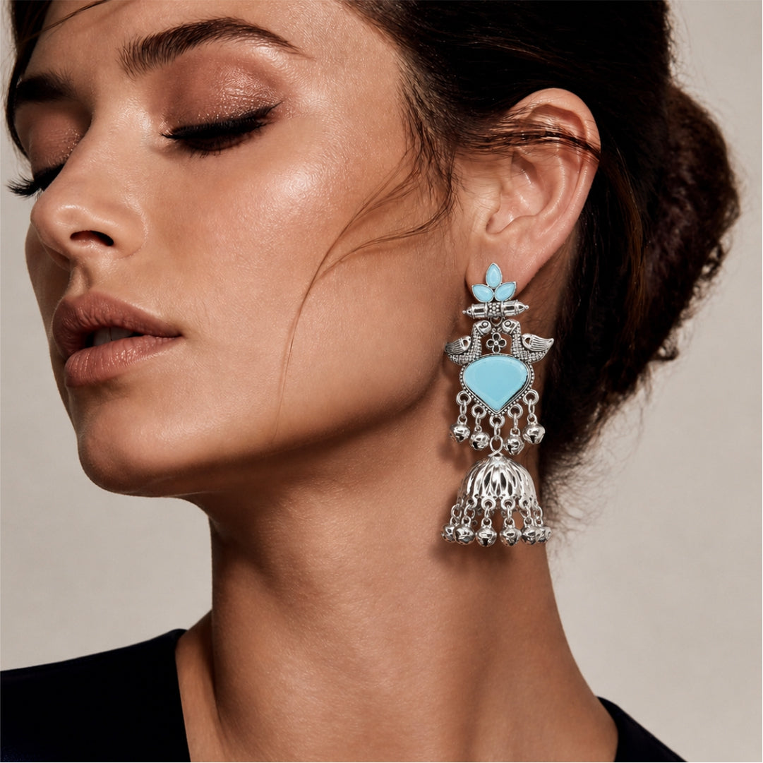 Amoura Lovebird Oxidised Jhumkas