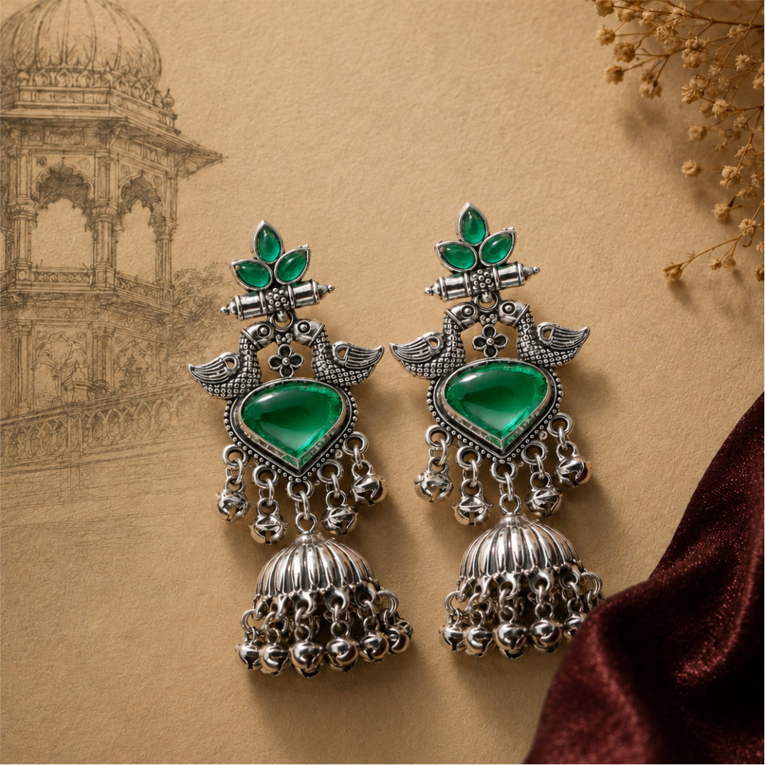 Amoura Lovebird Oxidised Jhumkas