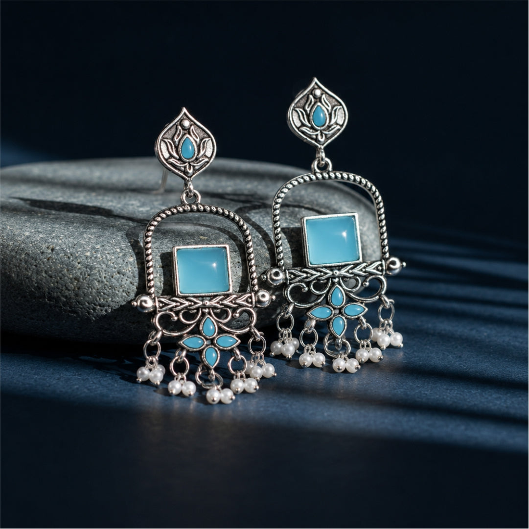 Jharokha Pearl Oxidised Earrings