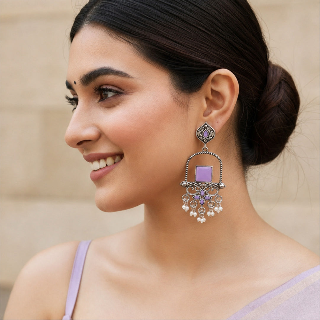 Jharokha Pearl Oxidised Earrings