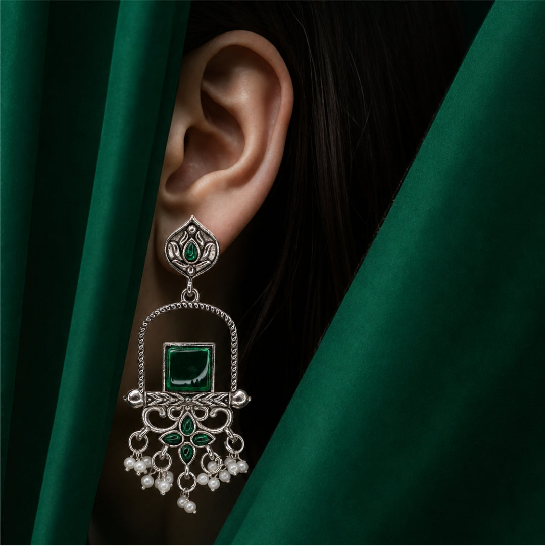 Jharokha Pearl Oxidised Earrings