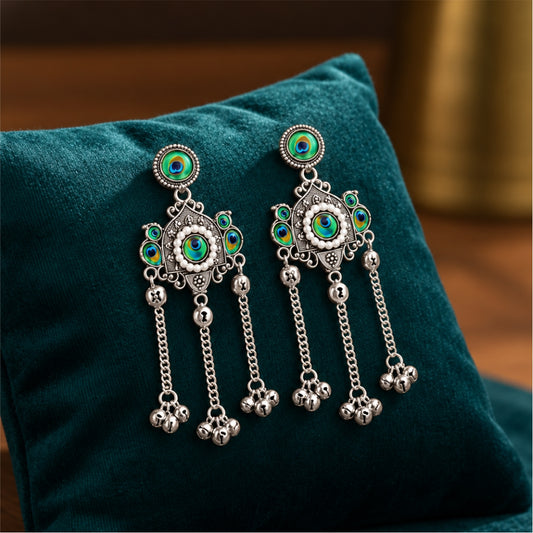 Peacock Cascade Oxidised Earrings