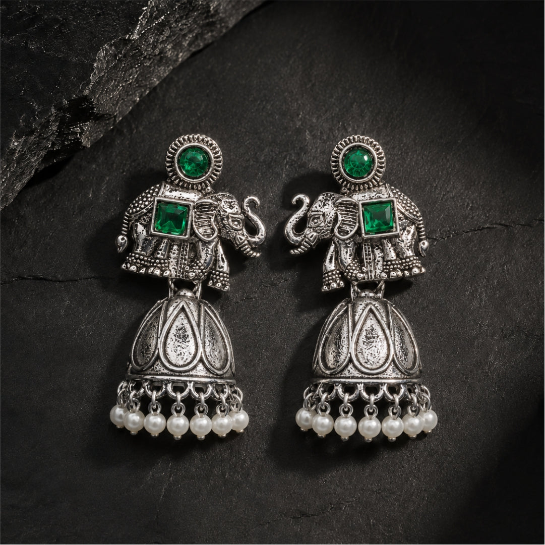 Aira Pearl Oxidised Jhumkas