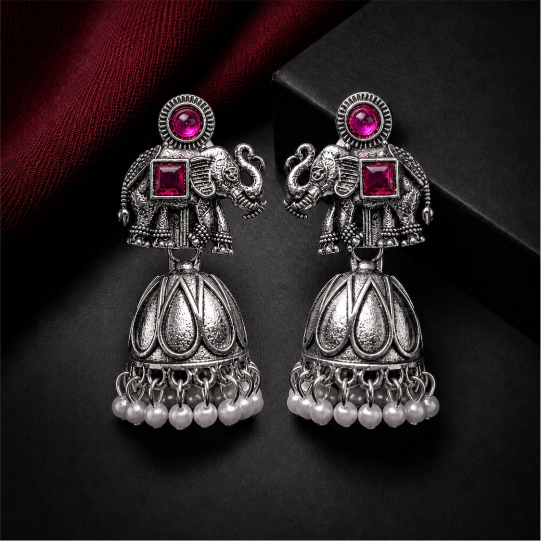 Aira Pearl Oxidised Jhumkas
