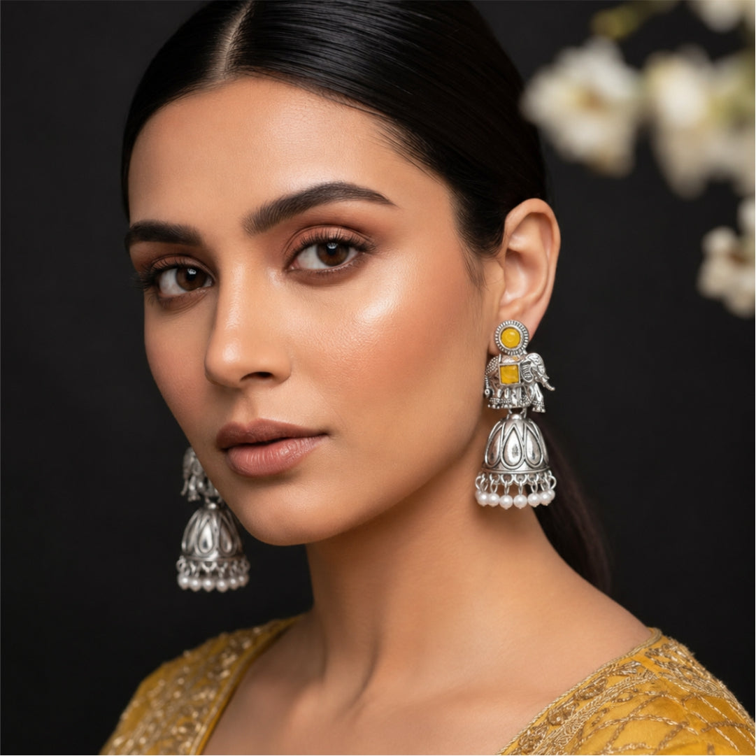 Aira Pearl Oxidised Jhumkas