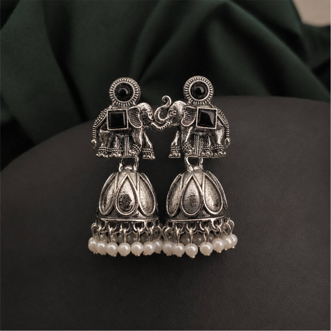 Aira Pearl Oxidised Jhumkas