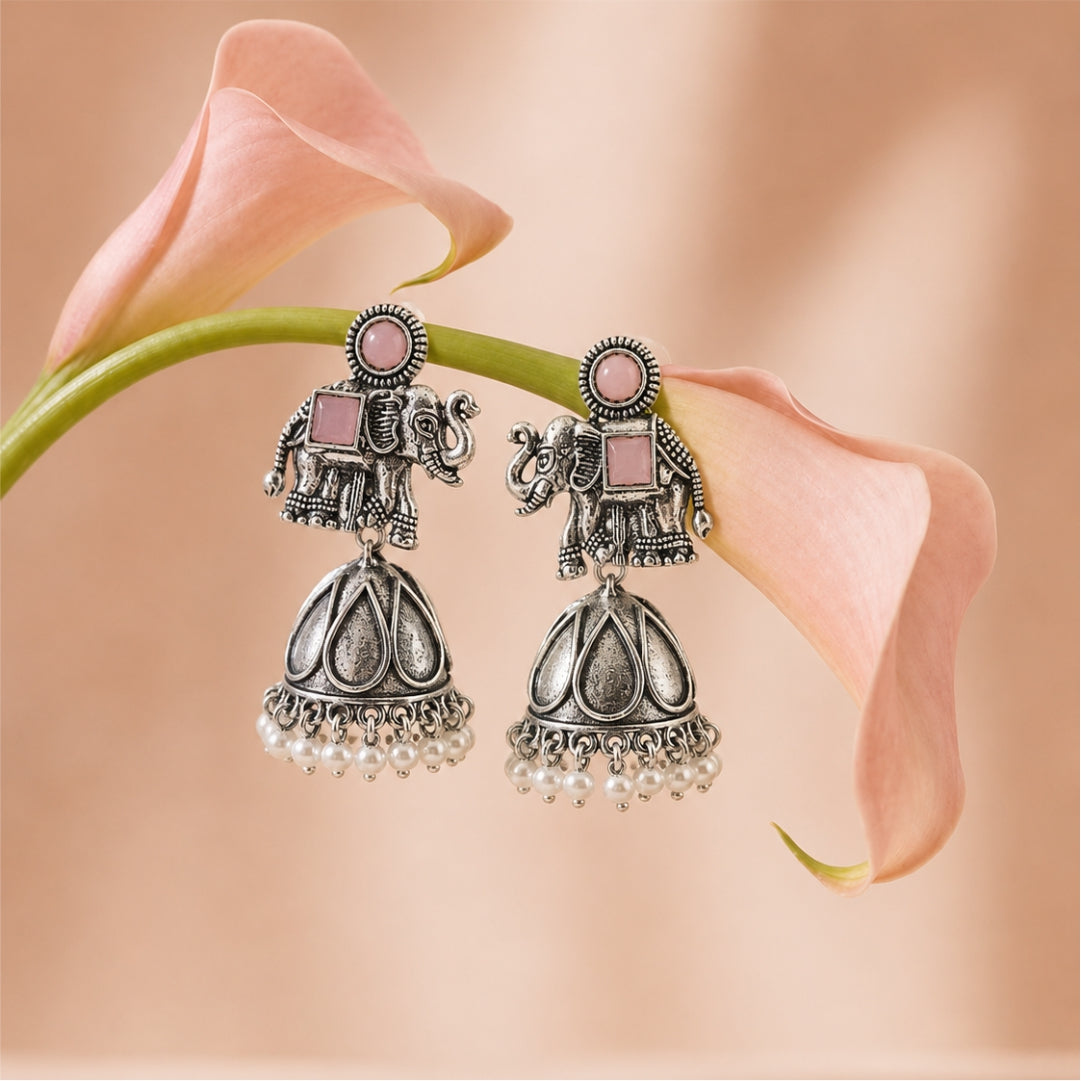 Aira Pearl Oxidised Jhumkas