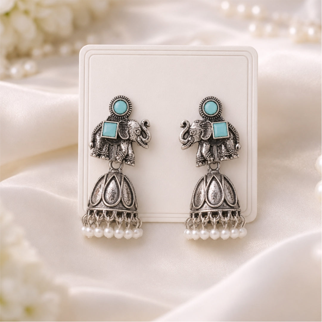 Aira Pearl Oxidised Jhumkas