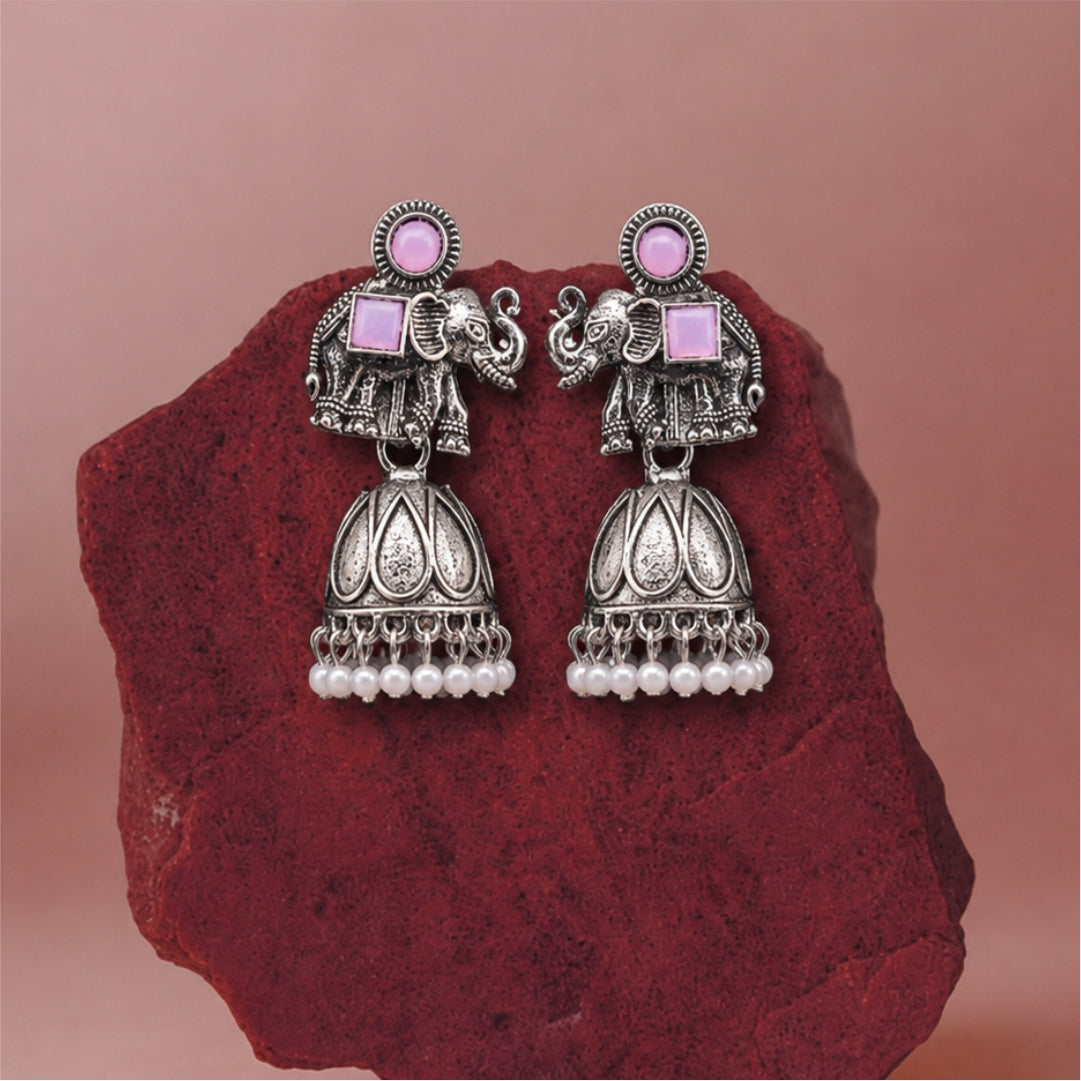 Aira Pearl Oxidised Jhumkas
