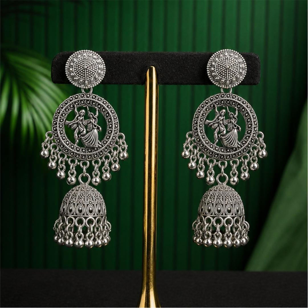 Radha Krishna Oxidised Jhumkas