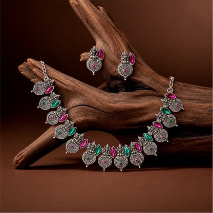 Valeria Temple Oxidised Necklace Set