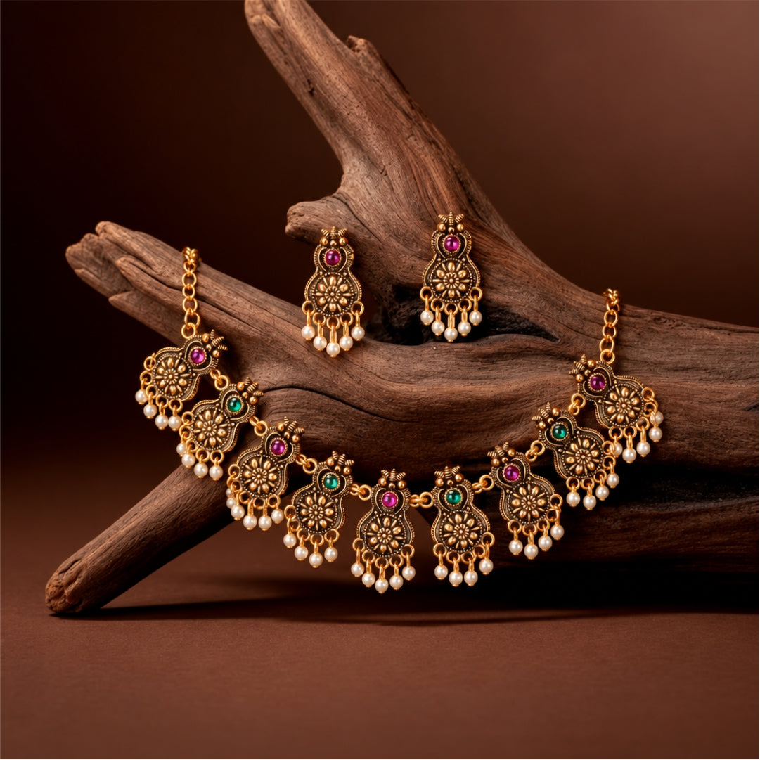 Calista Floral Antique Necklace Set