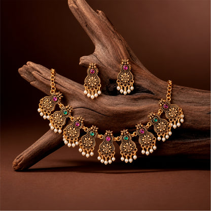 Calista Floral Antique Necklace Set