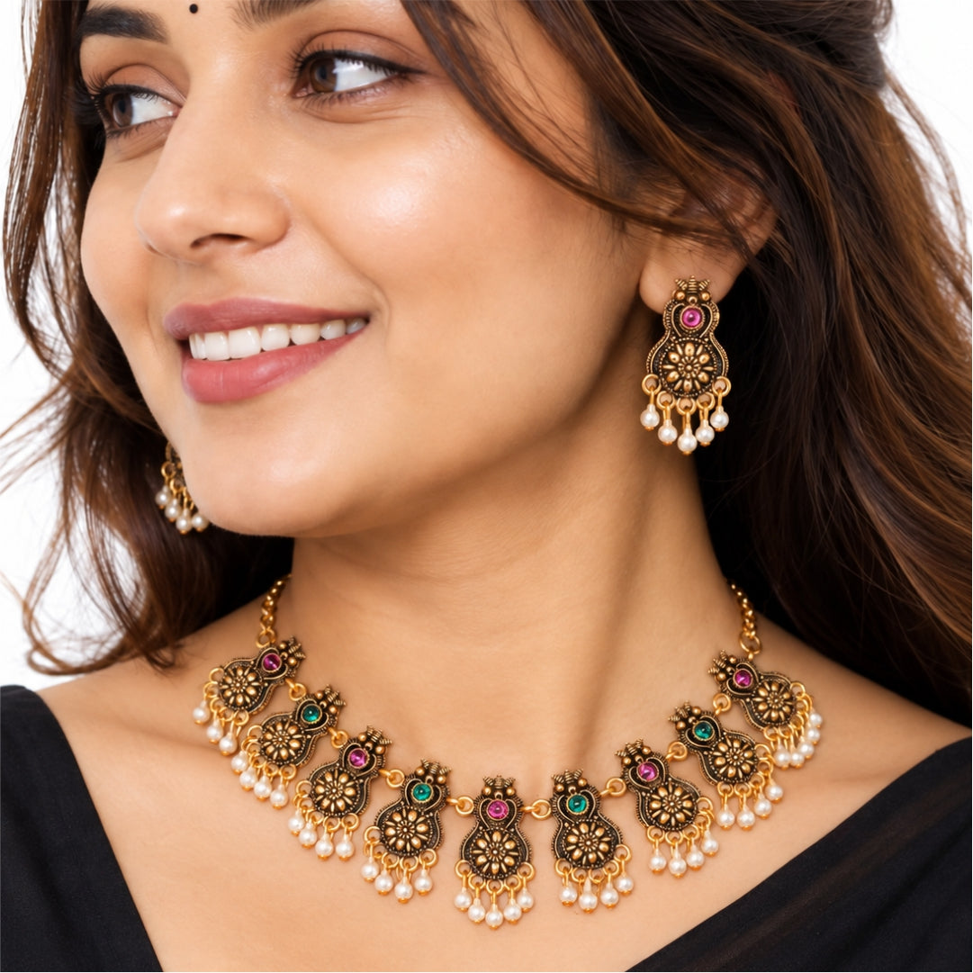 Calista Floral Antique Necklace Set