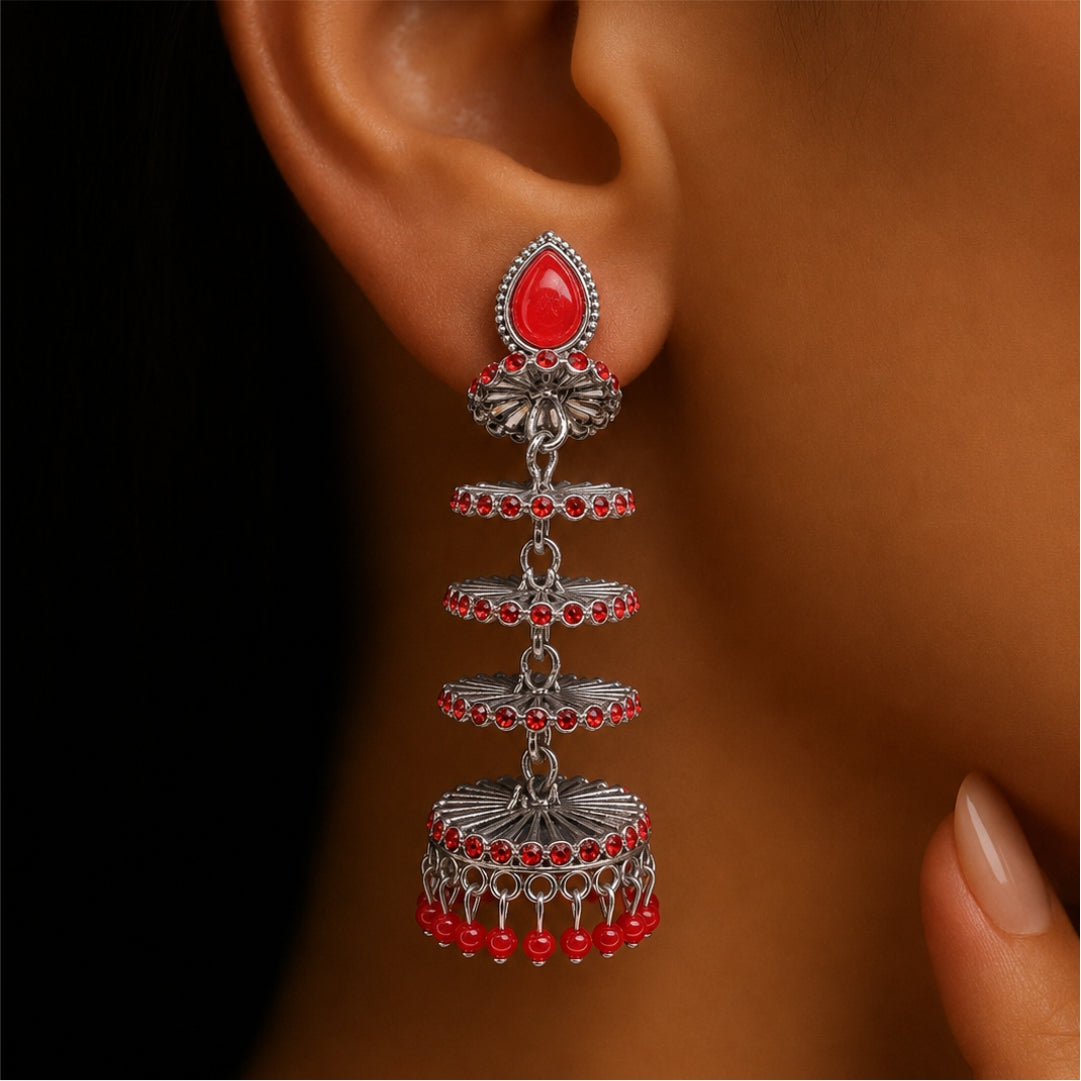 Zarika Tiered Oxidised Jhumkas