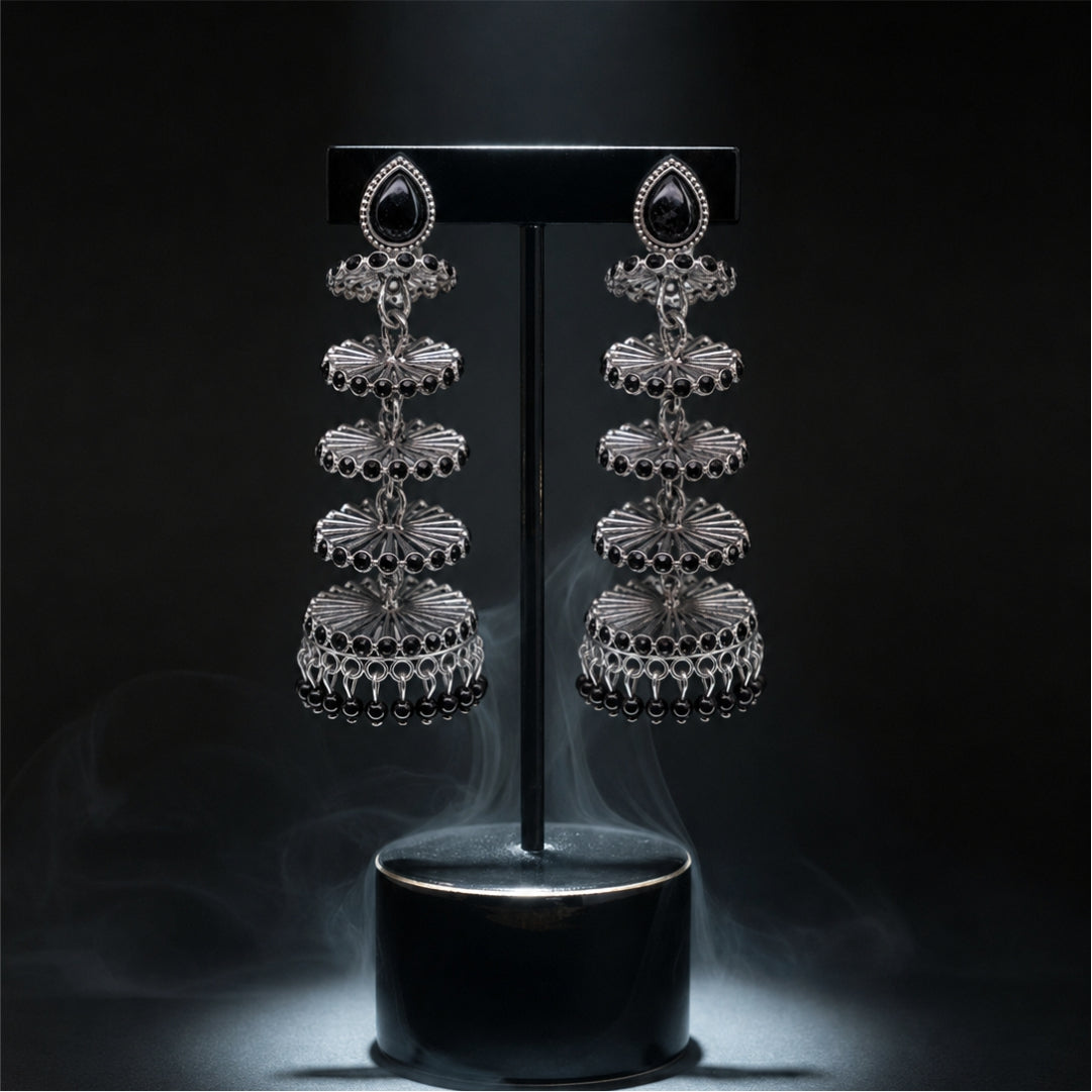 Zarika Tiered Oxidised Jhumkas