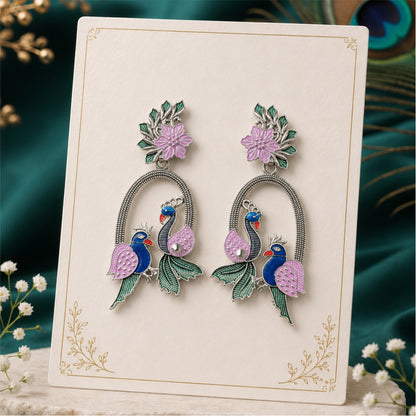 Peacock Enamel Oxidised Earrings