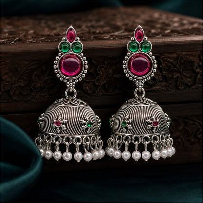 Elira Ruby Dome Oxidised Jhumkas