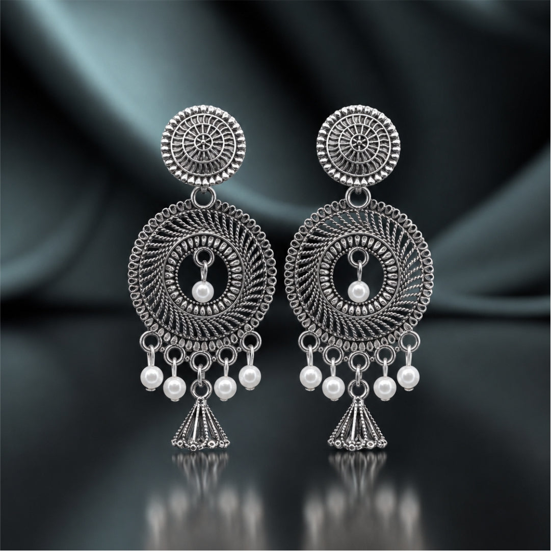 Samaira Mandala Pearl Oxidised Earrings