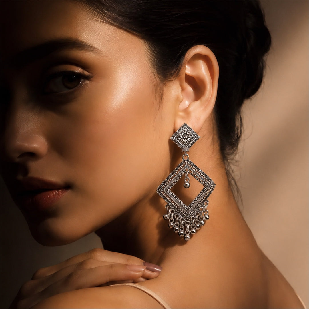 Ziva Geometric Oxidised Earrings