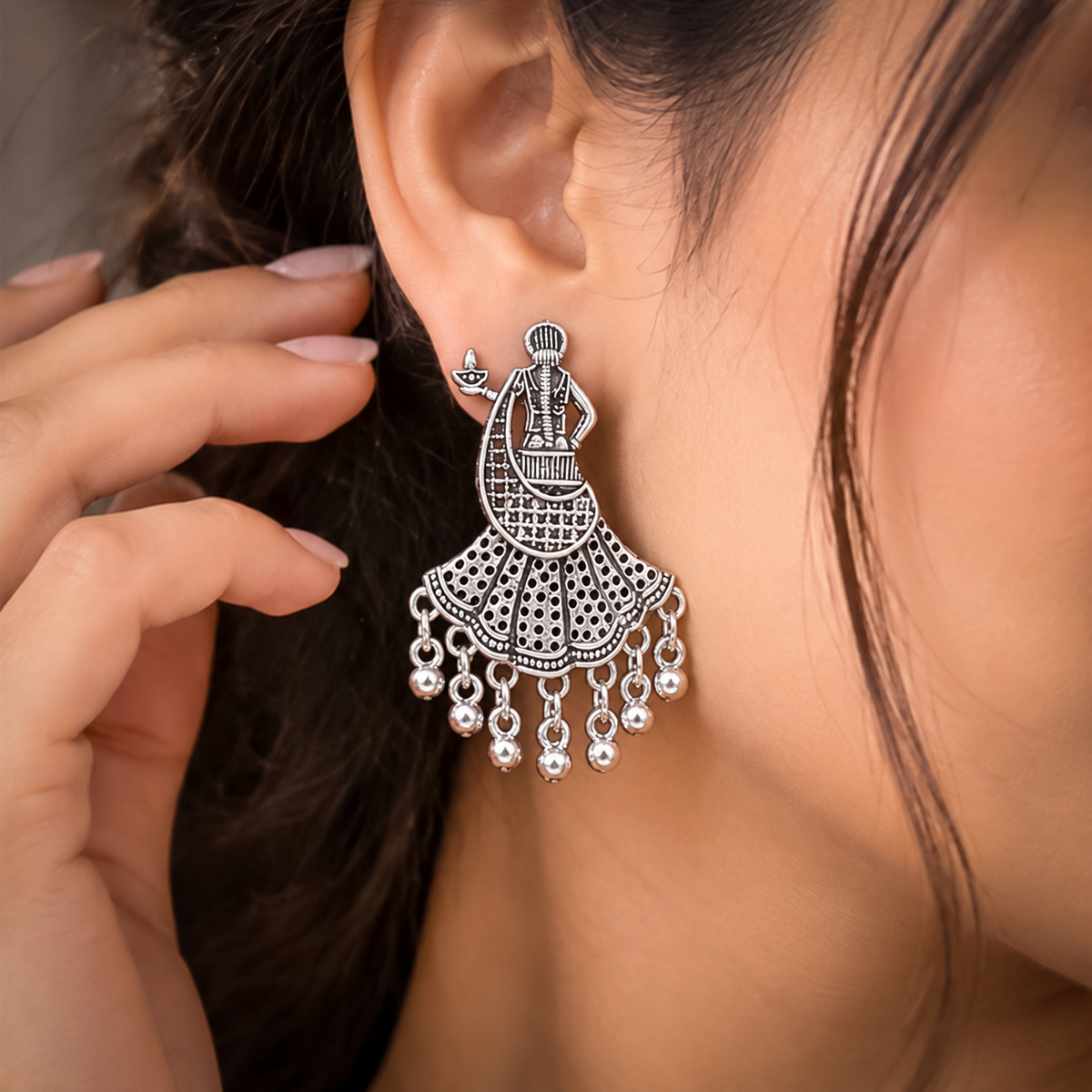 Oxidised Dancing Lady Earrings