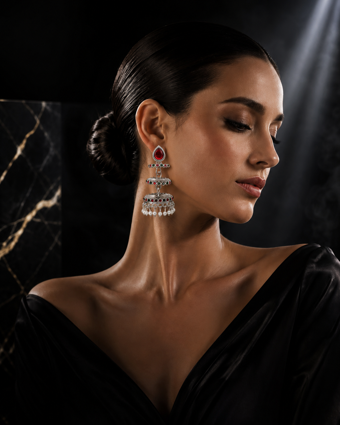 Pearl Twin-Dome Oxidised Jhumkas