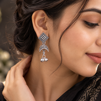 Elegant Oxidised Diamond-Shape Jhumka Earrings